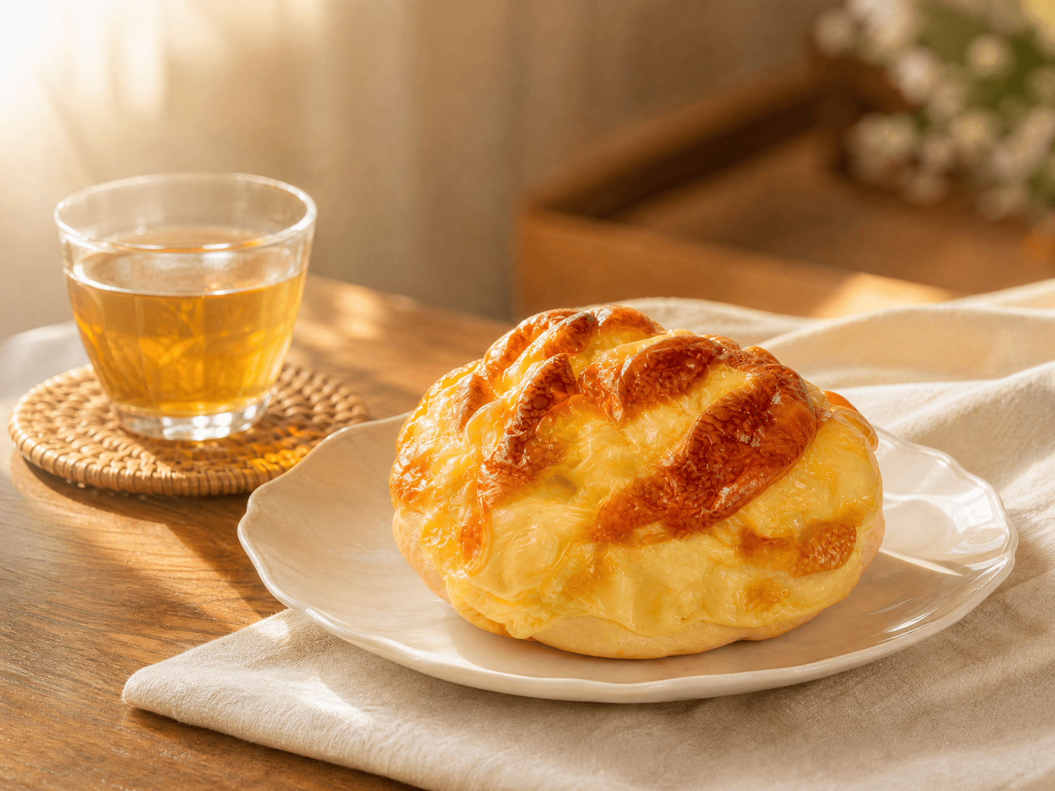 Cheese Burn Bread served with tea