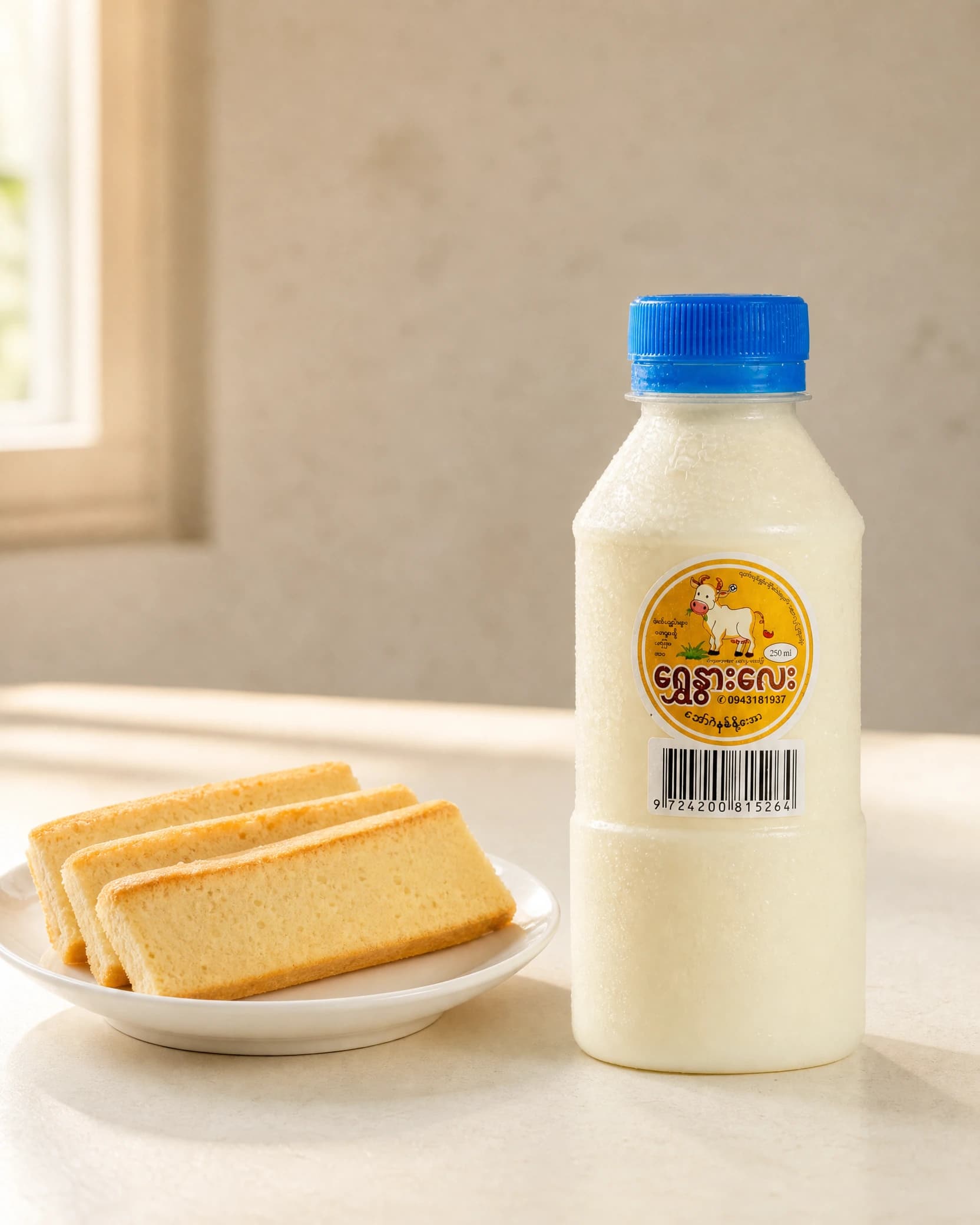 Chilled Cold Milk 250ml with Cake Rusk